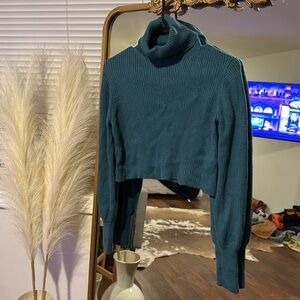 Aritzia Wilfred 100% Merino Wool Cropped Blue Turtleneck Sweater size 2xs